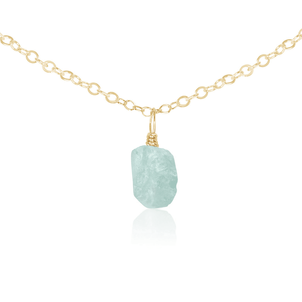 Tiny Rough Aquamarine Gemstone Pendant Choker - Tiny Rough Aquamarine Gemstone Pendant Choker - 14k Gold Fill / Cable - Luna Tide Handmade Crystal Jewellery