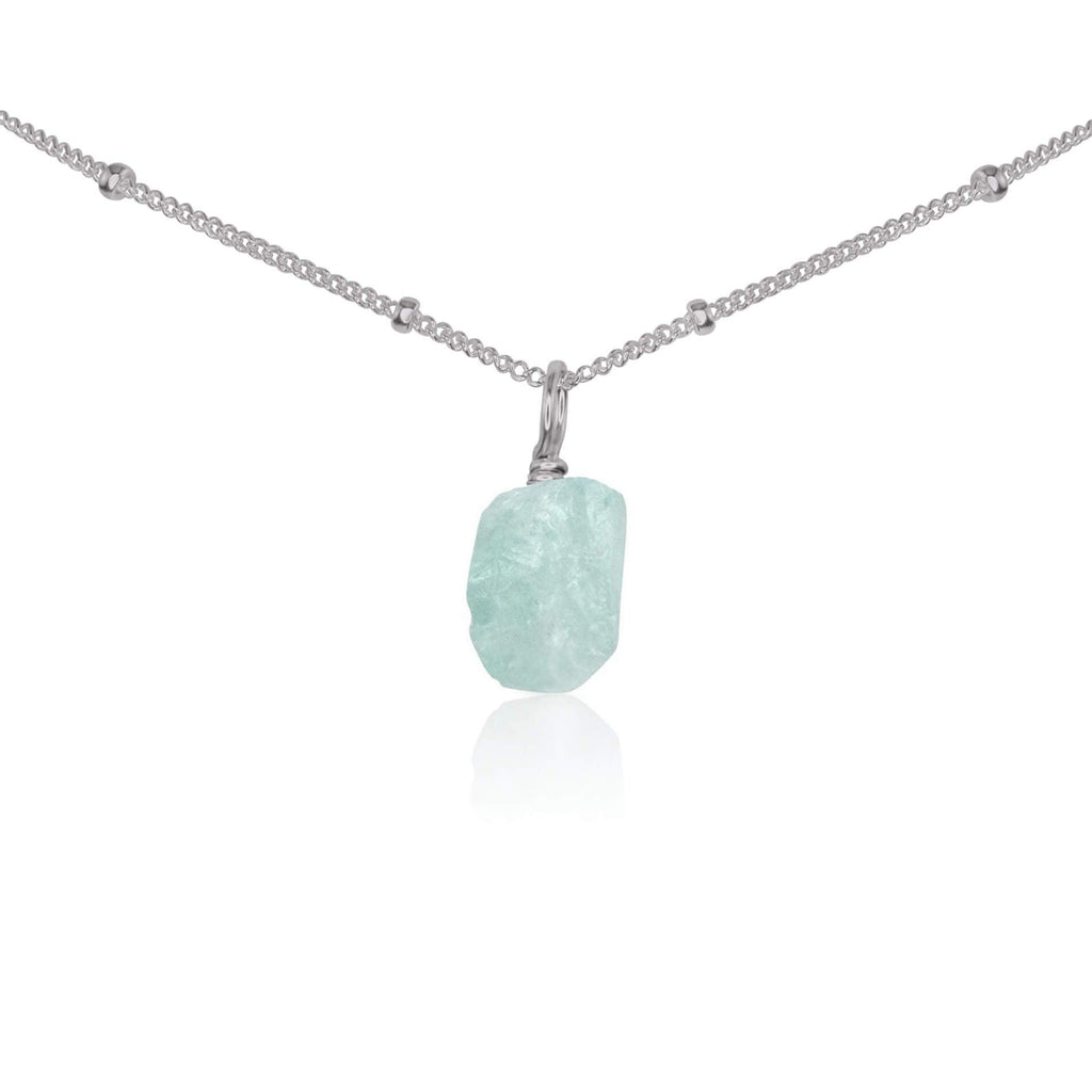Tiny Rough Aquamarine Gemstone Pendant Choker - Tiny Rough Aquamarine Gemstone Pendant Choker - Stainless Steel / Satellite - Luna Tide Handmade Crystal Jewellery