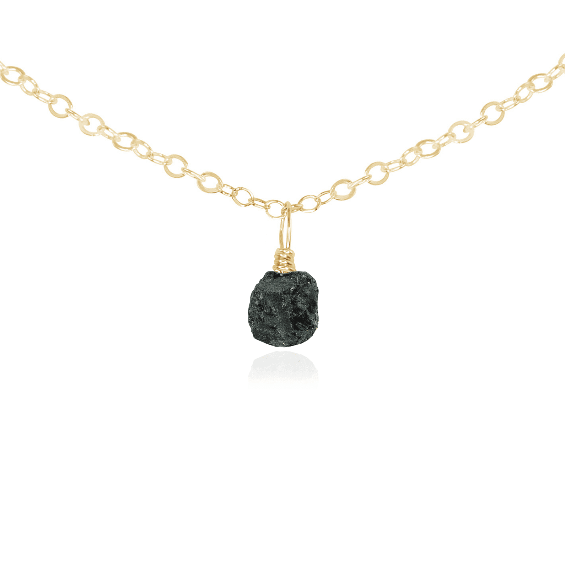 Tiny Rough Black Tourmaline Gemstone Pendant Choker - Tiny Rough Black Tourmaline Gemstone Pendant Choker - 14k Gold Fill / Cable - Luna Tide Handmade Crystal Jewellery