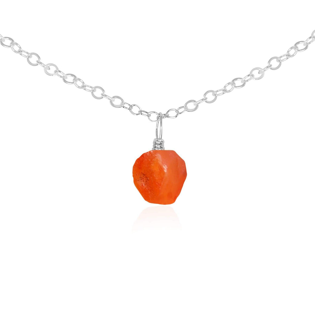 Tiny Rough Carnelian Gemstone Pendant Choker - Tiny Rough Carnelian Gemstone Pendant Choker - Sterling Silver / Cable - Luna Tide Handmade Crystal Jewellery