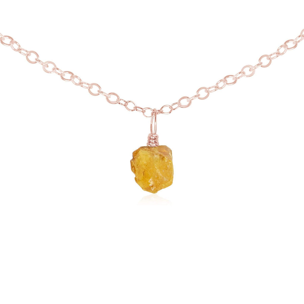 Tiny Rough Citrine Gemstone Pendant Choker - Tiny Rough Citrine Gemstone Pendant Choker - 14k Rose Gold Fill / Cable - Luna Tide Handmade Crystal Jewellery
