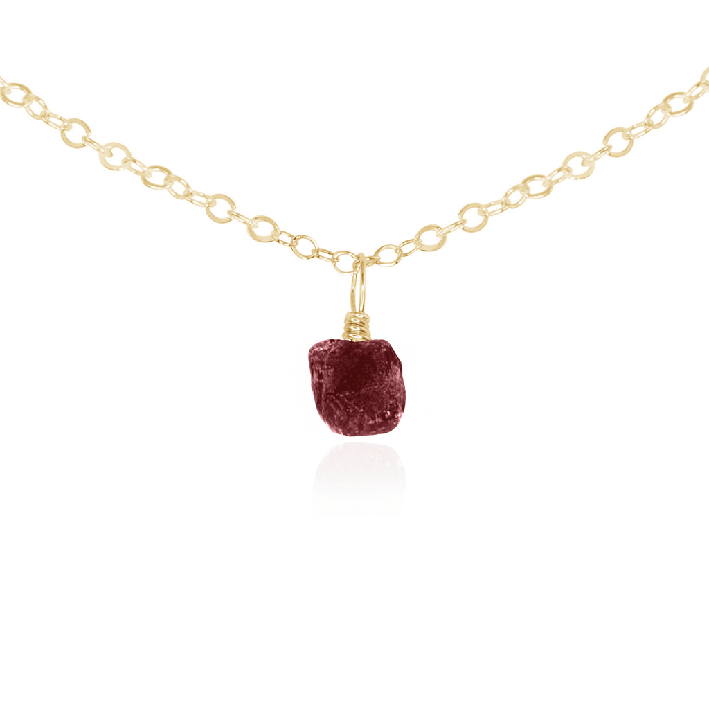 Tiny Rough Earth Red Ruby Gemstone Pendant Choker - Tiny Rough Earth Red Ruby Gemstone Pendant Choker - 14k Gold Fill / Cable - Luna Tide Handmade Crystal Jewellery
