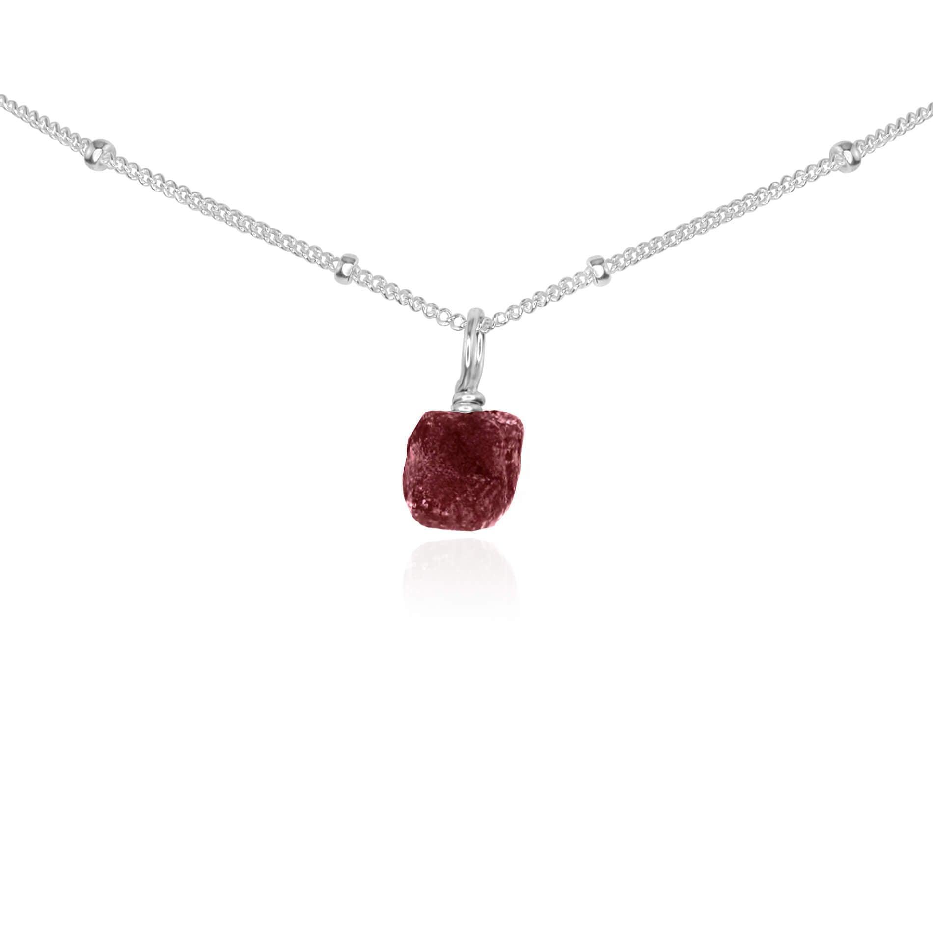 Tiny Rough Earth Red Ruby Gemstone Pendant Choker - Tiny Rough Earth Red Ruby Gemstone Pendant Choker - Sterling Silver / Satellite - Luna Tide Handmade Crystal Jewellery
