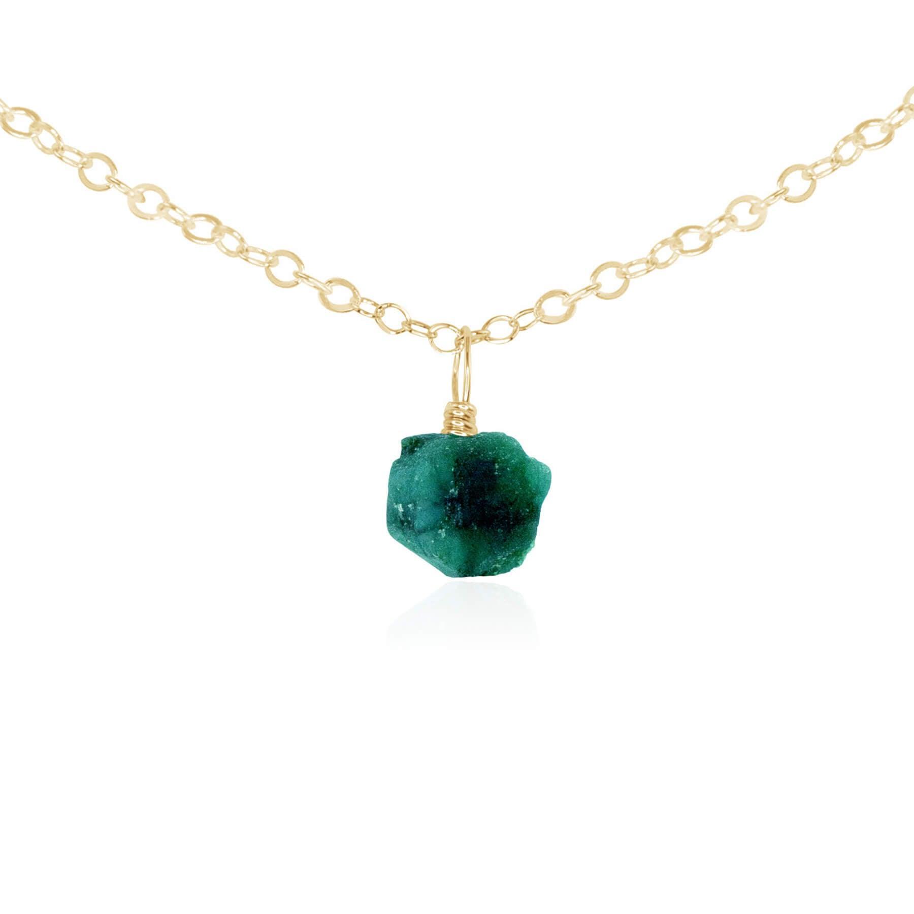 Tiny Rough Emerald Gemstone Pendant Choker - Tiny Rough Emerald Gemstone Pendant Choker - 14k Gold Fill / Cable - Luna Tide Handmade Crystal Jewellery