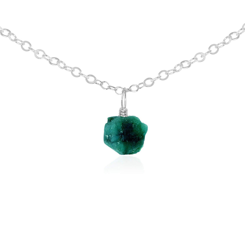 Tiny Rough Emerald Gemstone Pendant Choker - Tiny Rough Emerald Gemstone Pendant Choker - Sterling Silver / Cable - Luna Tide Handmade Crystal Jewellery