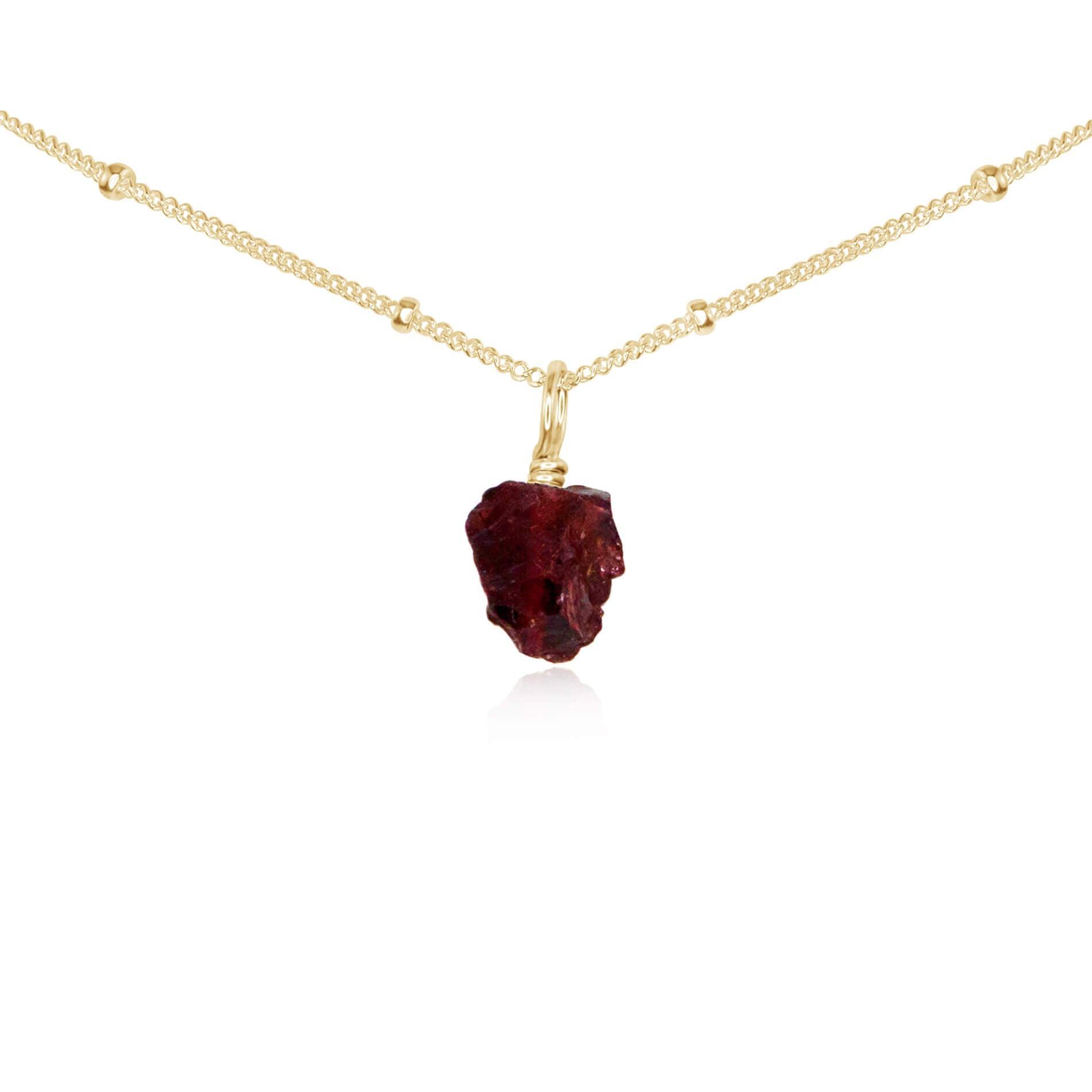 Tiny Rough Garnet Gemstone Pendant Choker - Tiny Rough Garnet Gemstone Pendant Choker - 14k Gold Fill / Satellite - Luna Tide Handmade Crystal Jewellery