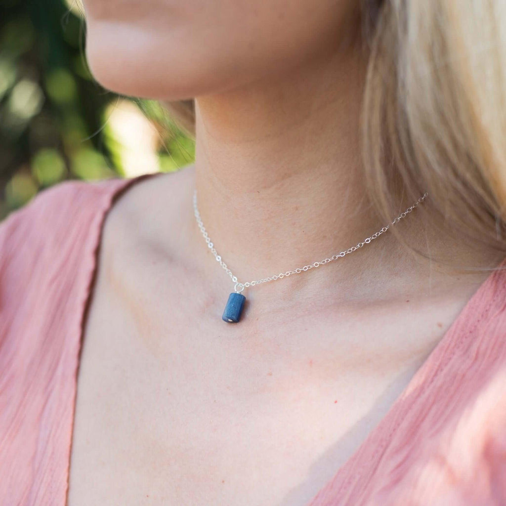 Tiny Rough Kyanite Gemstone Pendant Choker - Tiny Rough Kyanite Gemstone Pendant Choker - Sterling Silver / Cable - Luna Tide Handmade Crystal Jewellery