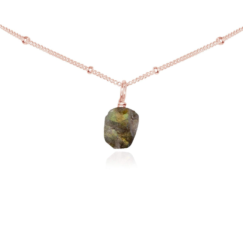 Tiny Rough Labradorite Gemstone Pendant Choker - Tiny Rough Labradorite Gemstone Pendant Choker - 14k Rose Gold Fill / Satellite - Luna Tide Handmade Crystal Jewellery