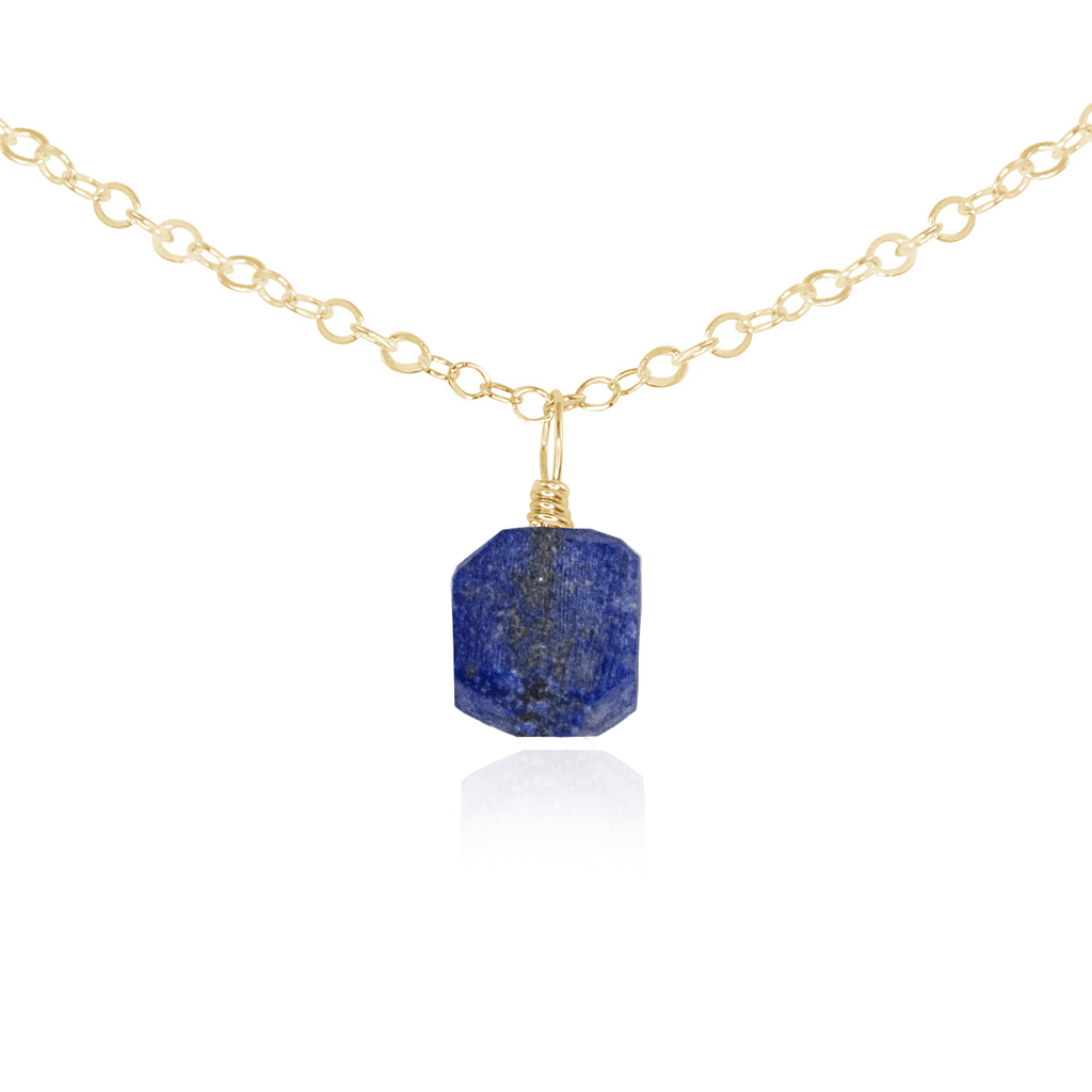 Tiny Rough Lapis Lazuli Gemstone Pendant Choker - Tiny Rough Lapis Lazuli Gemstone Pendant Choker - 14k Gold Fill / Cable - Luna Tide Handmade Crystal Jewellery