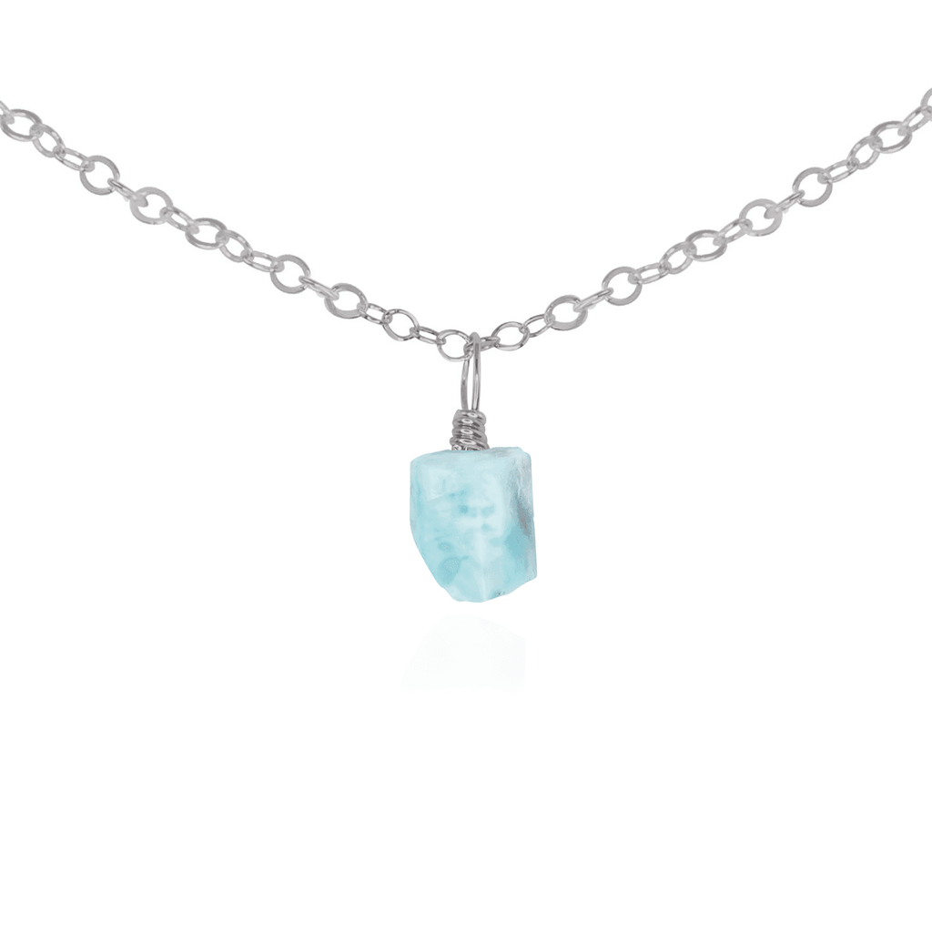 Tiny Rough Larimar Gemstone Pendant Choker - Tiny Rough Larimar Gemstone Pendant Choker - Stainless Steel / Cable - Luna Tide Handmade Crystal Jewellery
