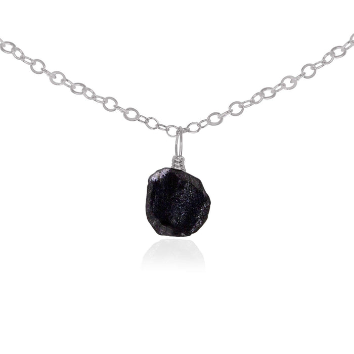 Tiny Rough Obsidian Gemstone Pendant Choker - Tiny Rough Obsidian Gemstone Pendant Choker - Stainless Steel / Cable - Luna Tide Handmade Crystal Jewellery