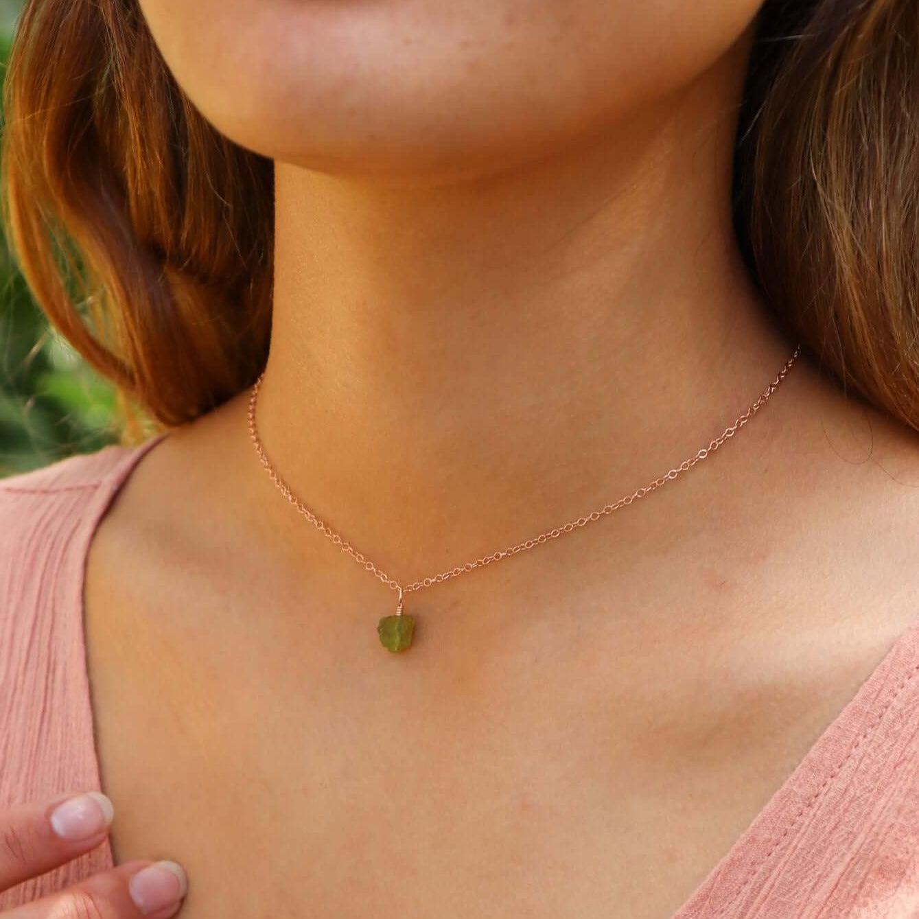 Tiny Rough Peridot Gemstone Pendant Choker - Tiny Rough Peridot Gemstone Pendant Choker - 14k Gold Fill / Cable - Luna Tide Handmade Crystal Jewellery