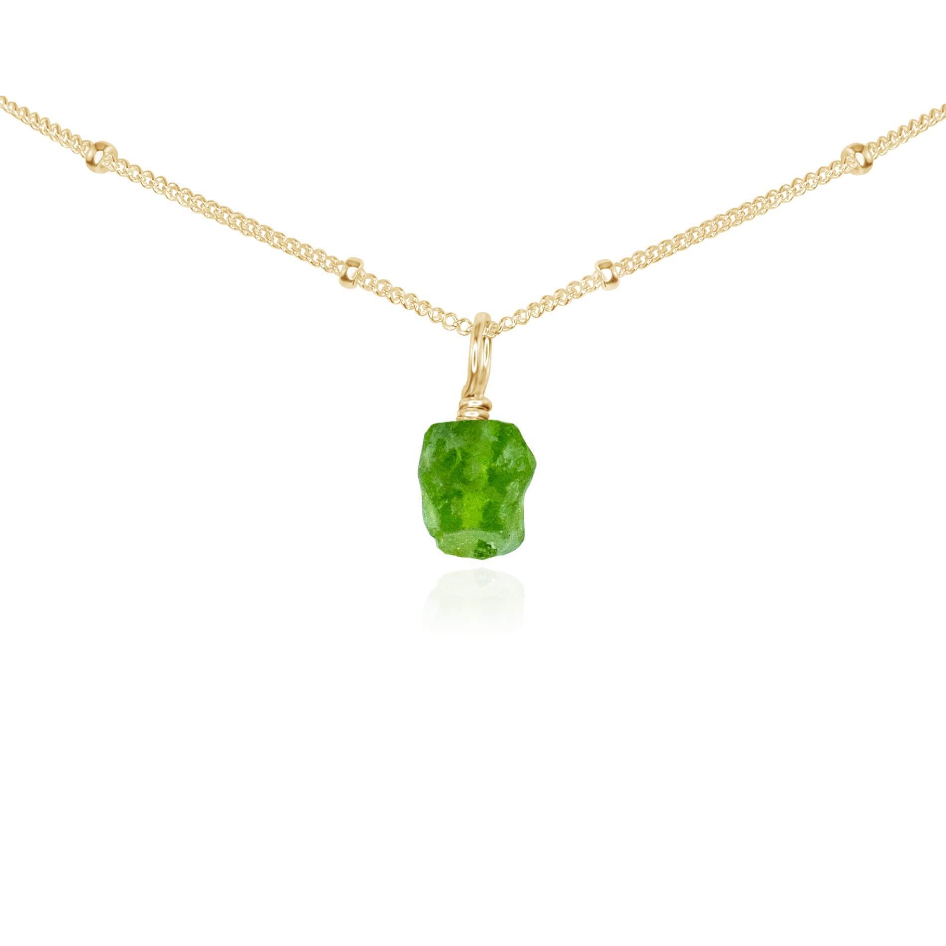 Tiny Rough Peridot Gemstone Pendant Choker - Tiny Rough Peridot Gemstone Pendant Choker - 14k Gold Fill / Satellite - Luna Tide Handmade Crystal Jewellery