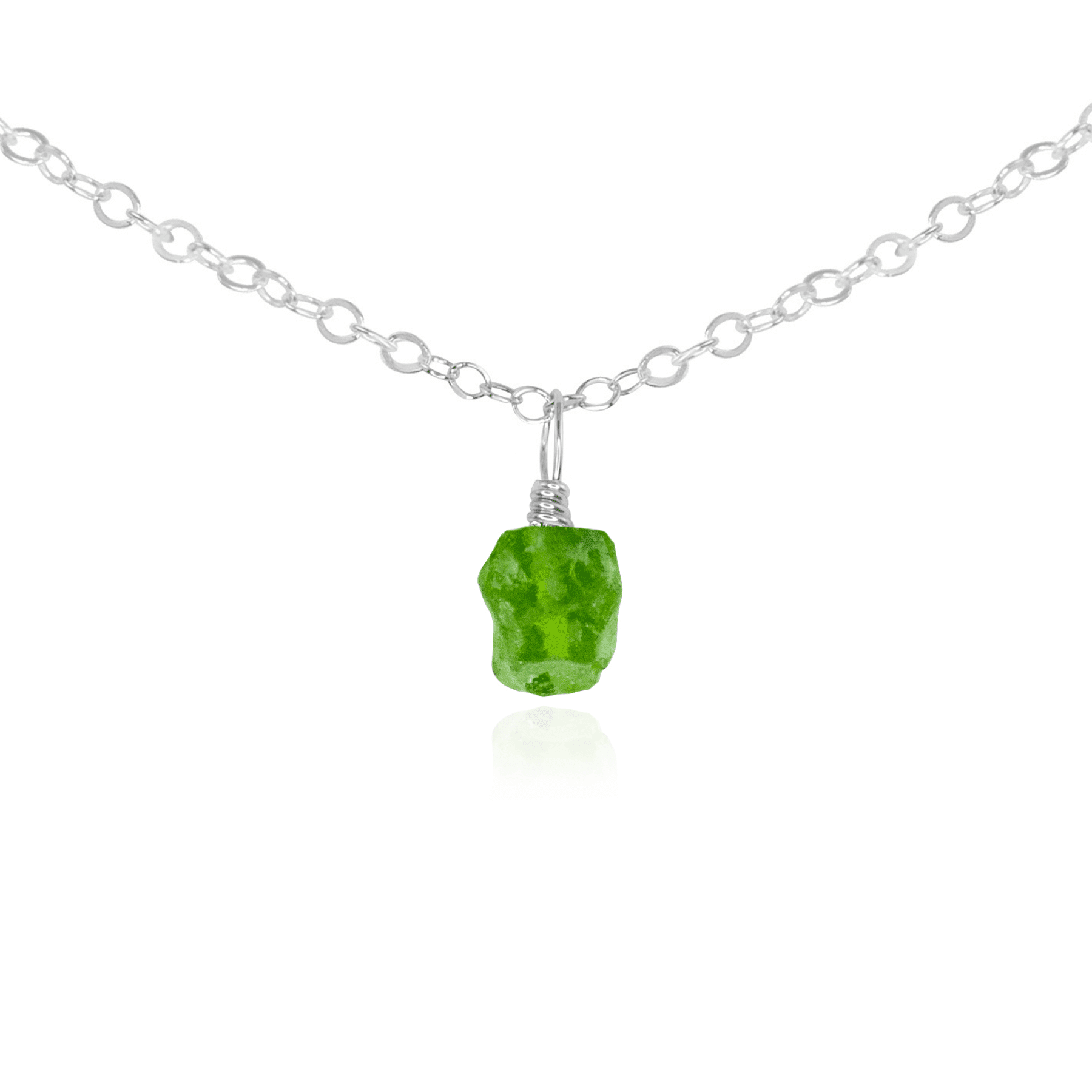 Tiny Rough Peridot Gemstone Pendant Choker - Tiny Rough Peridot Gemstone Pendant Choker - Sterling Silver / Cable - Luna Tide Handmade Crystal Jewellery