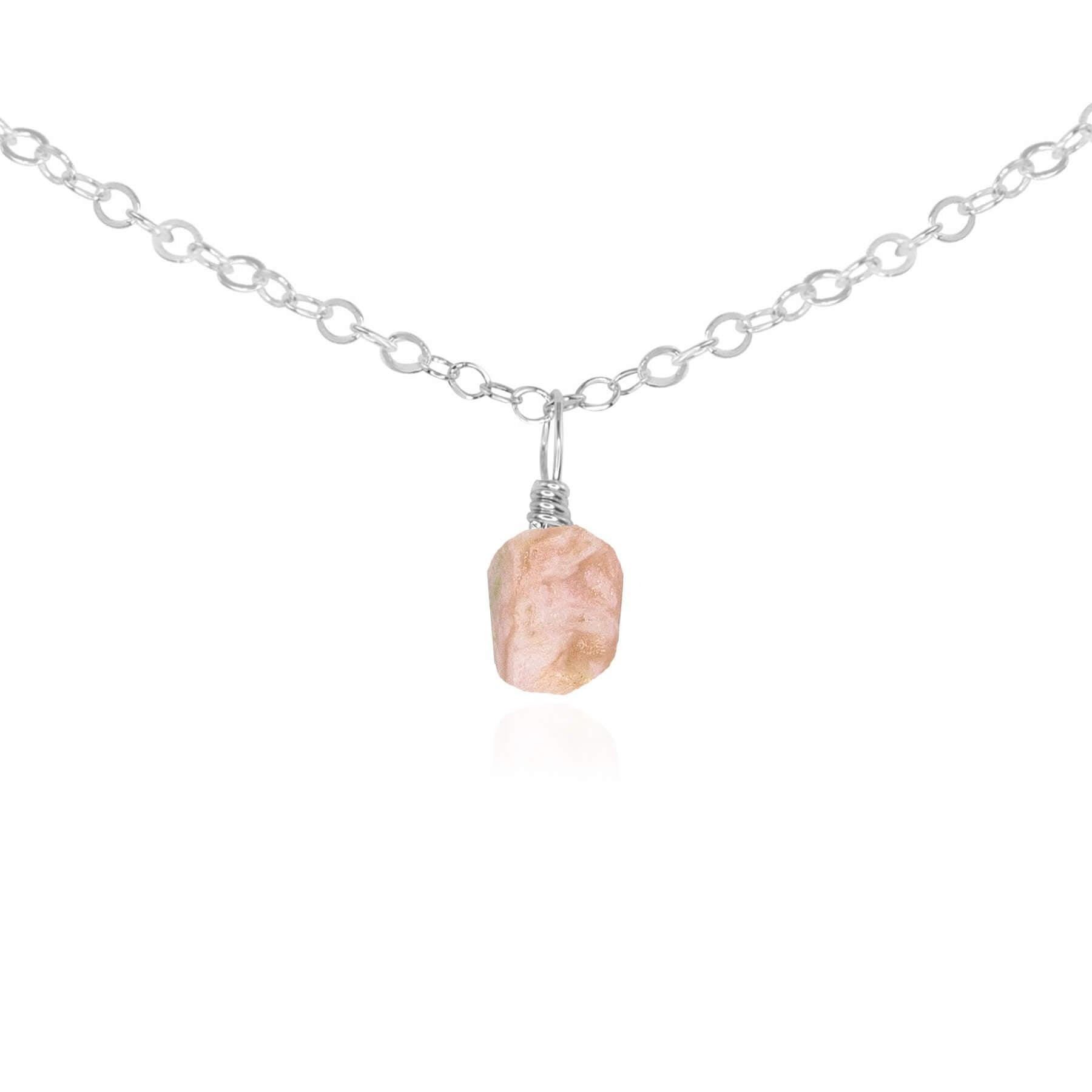 Tiny Rough Pink Peruvian Opal Gemstone Pendant Choker - Tiny Rough Pink Peruvian Opal Gemstone Pendant Choker - Sterling Silver / Cable - Luna Tide Handmade Crystal Jewellery
