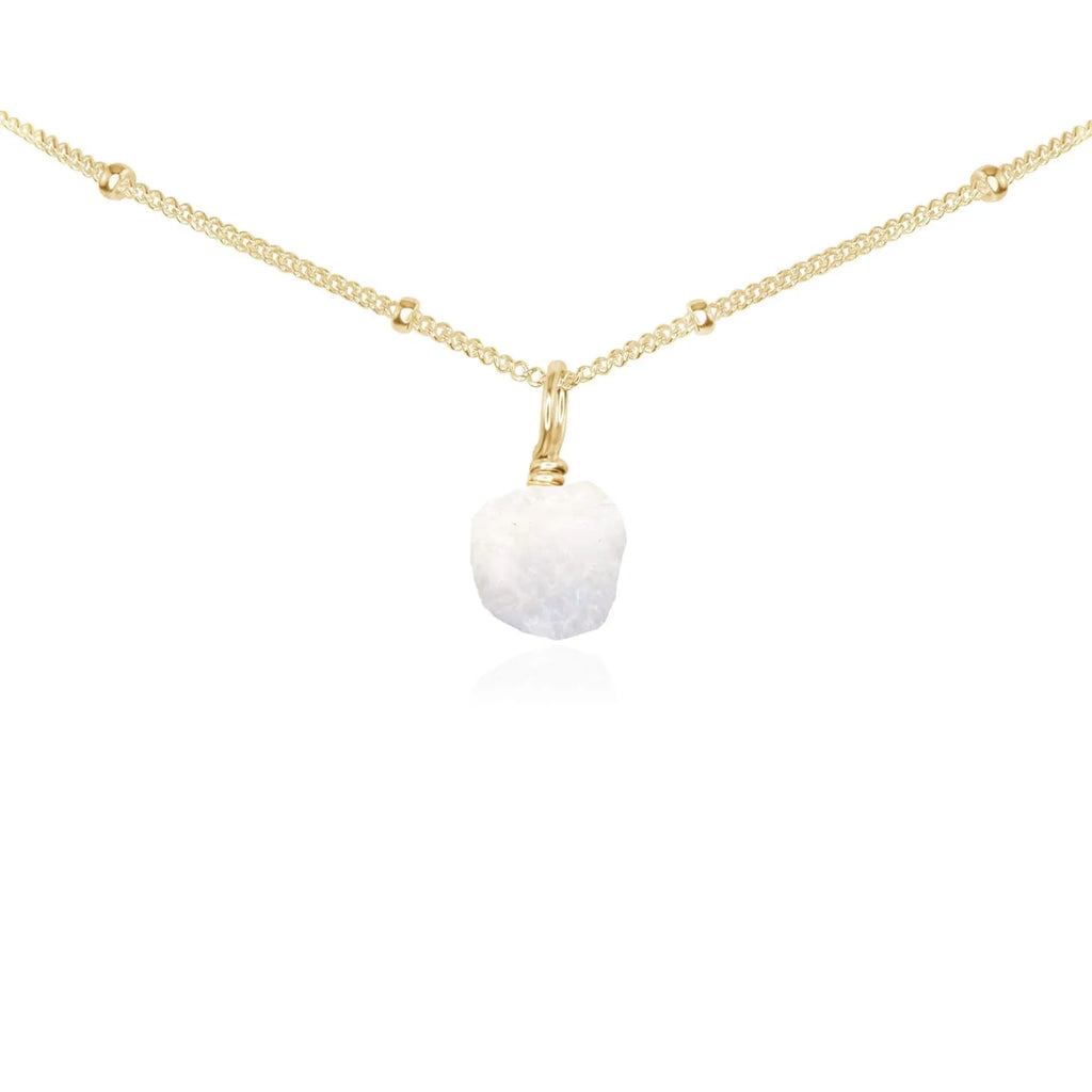 Tiny Rough Rainbow Moonstone Gemstone Pendant Choker - Tiny Rough Rainbow Moonstone Gemstone Pendant Choker - 14k Gold Fill / Satellite - Luna Tide Handmade Crystal Jewellery