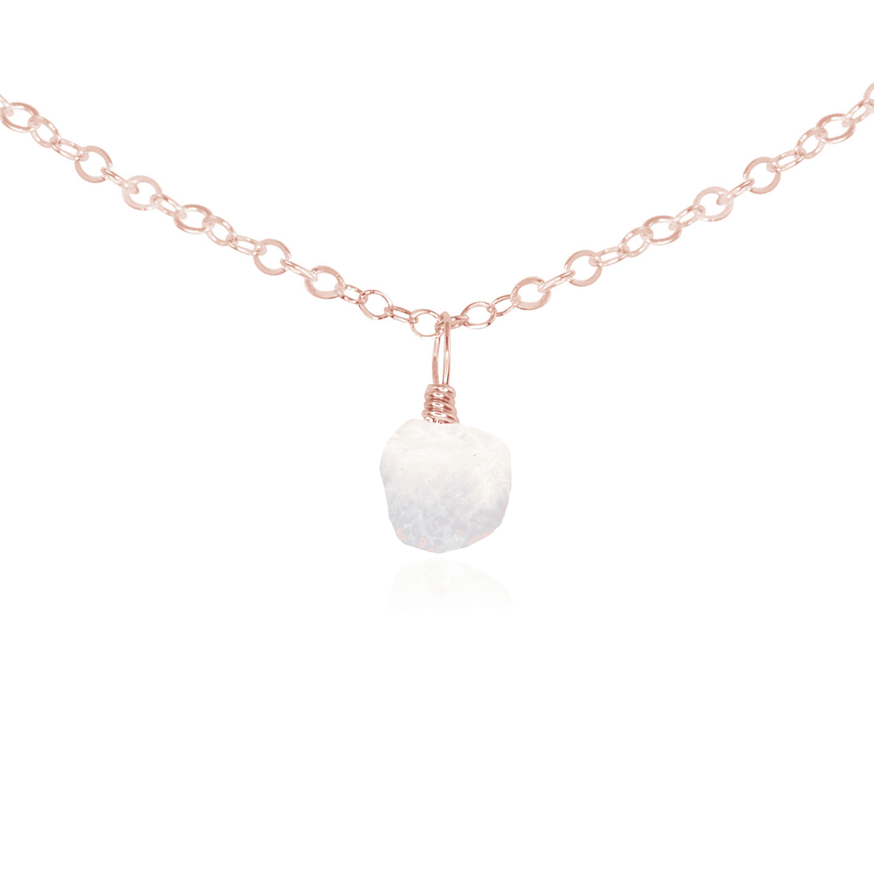 Tiny Rough Rainbow Moonstone Gemstone Pendant Choker - Tiny Rough Rainbow Moonstone Gemstone Pendant Choker - 14k Rose Gold Fill / Cable - Luna Tide Handmade Crystal Jewellery