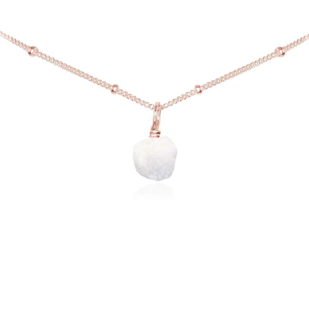 Tiny Rough Rainbow Moonstone Gemstone Pendant Choker - Tiny Rough Rainbow Moonstone Gemstone Pendant Choker - 14k Rose Gold Fill / Satellite - Luna Tide Handmade Crystal Jewellery