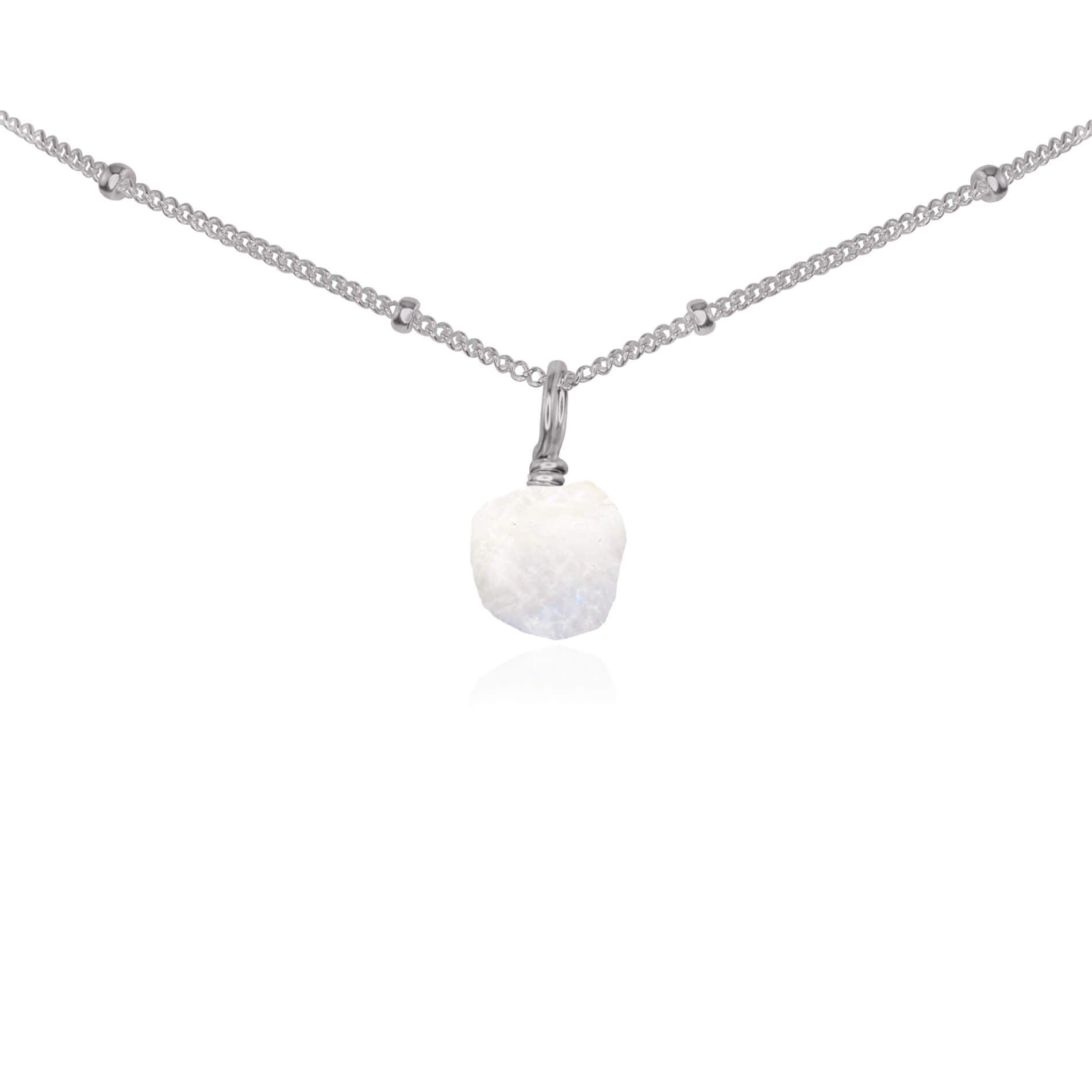 Tiny Rough Rainbow Moonstone Gemstone Pendant Choker - Tiny Rough Rainbow Moonstone Gemstone Pendant Choker - Stainless Steel / Satellite - Luna Tide Handmade Crystal Jewellery