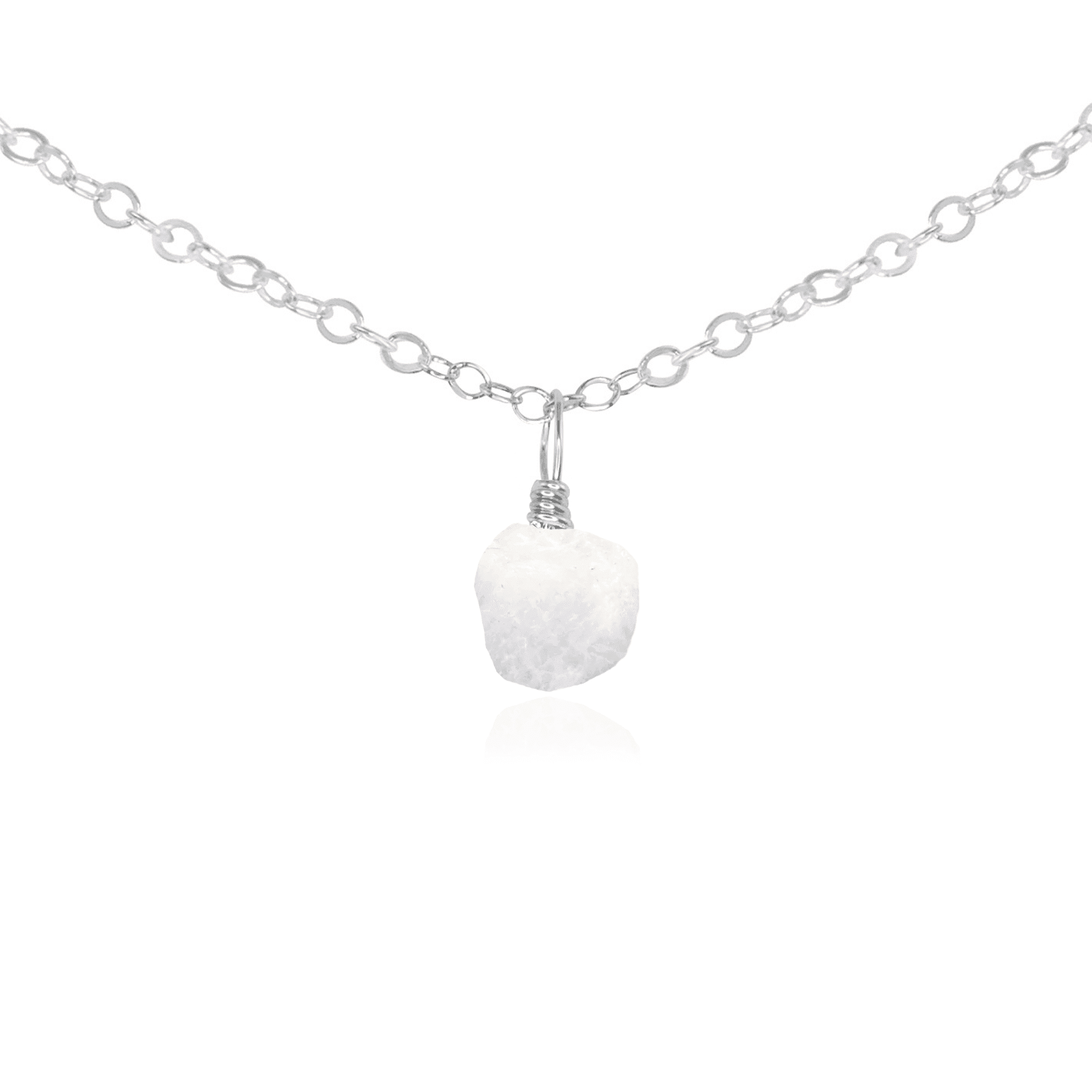 Tiny Rough Rainbow Moonstone Gemstone Pendant Choker - Tiny Rough Rainbow Moonstone Gemstone Pendant Choker - Sterling Silver / Cable - Luna Tide Handmade Crystal Jewellery