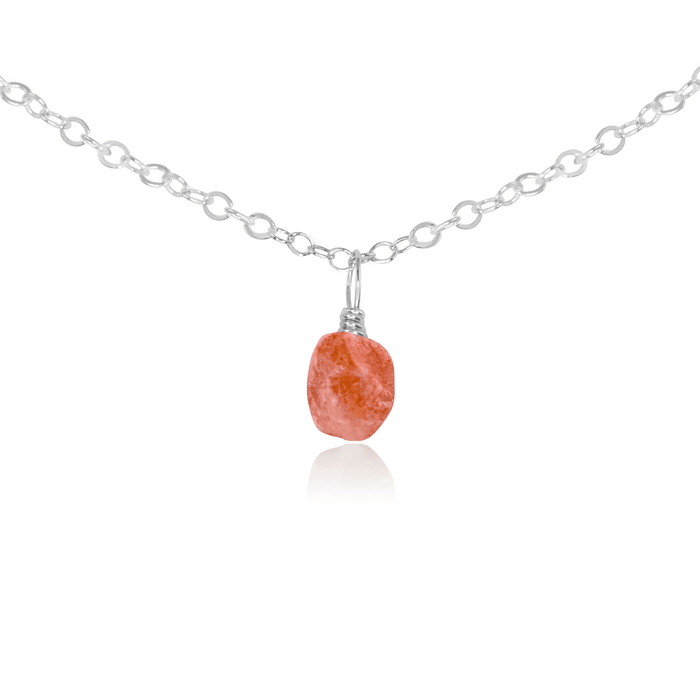 Tiny Rough Sunstone Gemstone Pendant Choker - Tiny Rough Sunstone Gemstone Pendant Choker - Sterling Silver / Cable - Luna Tide Handmade Crystal Jewellery