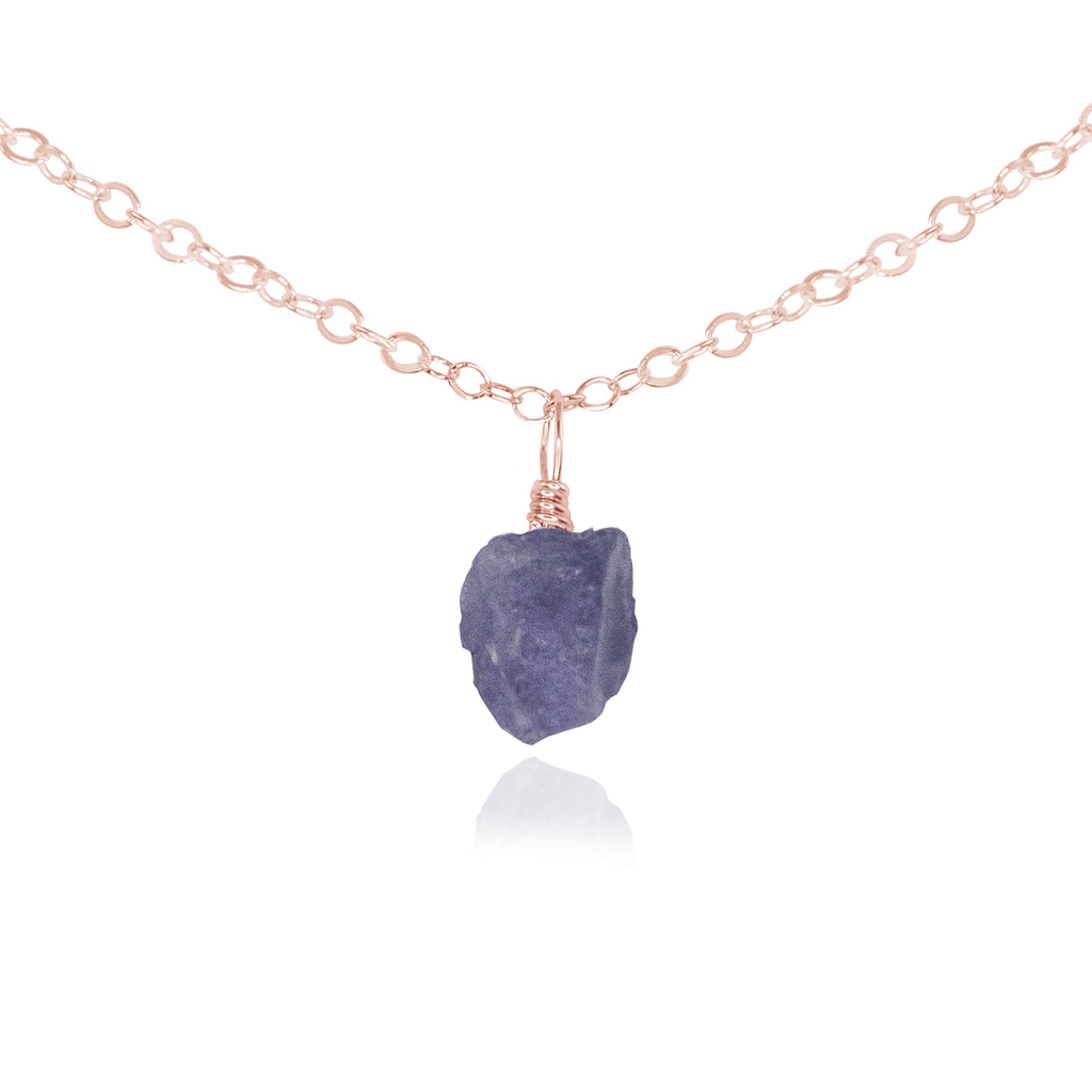 Tiny Rough Tanzanite Gemstone Pendant Choker - Tiny Rough Tanzanite Gemstone Pendant Choker - 14k Rose Gold Fill / Cable - Luna Tide Handmade Crystal Jewellery