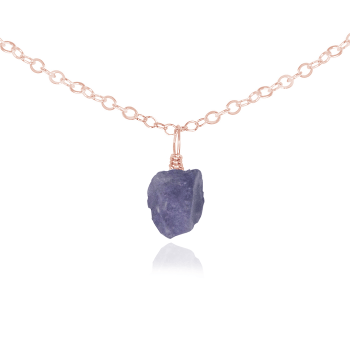 Tiny Rough Tanzanite Gemstone Pendant Choker - Tiny Rough Tanzanite Gemstone Pendant Choker - 14k Rose Gold Fill / Cable - Luna Tide Handmade Crystal Jewellery
