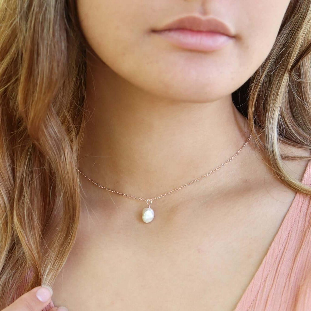 Tiny Rough White Freshwater Pearl Gemstone Pendant Choker - Tiny Rough White Freshwater Pearl Gemstone Pendant Choker - 14k Gold Fill / Cable - Luna Tide Handmade Crystal Jewellery