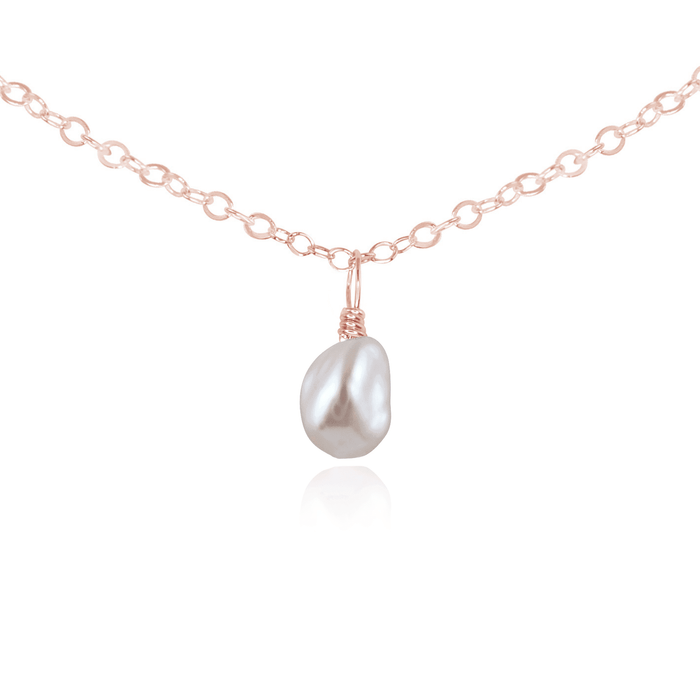 Tiny Rough White Freshwater Pearl Gemstone Pendant Choker - Tiny Rough White Freshwater Pearl Gemstone Pendant Choker - 14k Rose Gold Fill / Cable - Luna Tide Handmade Crystal Jewellery