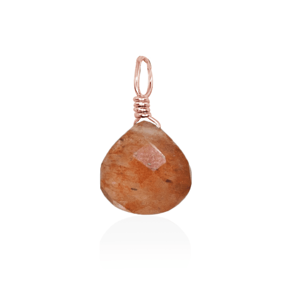 Tiny Sunstone Teardrop Gemstone Pendant - Tiny Sunstone Teardrop Gemstone Pendant - 14k Rose Gold Fill - Luna Tide Handmade Crystal Jewellery
