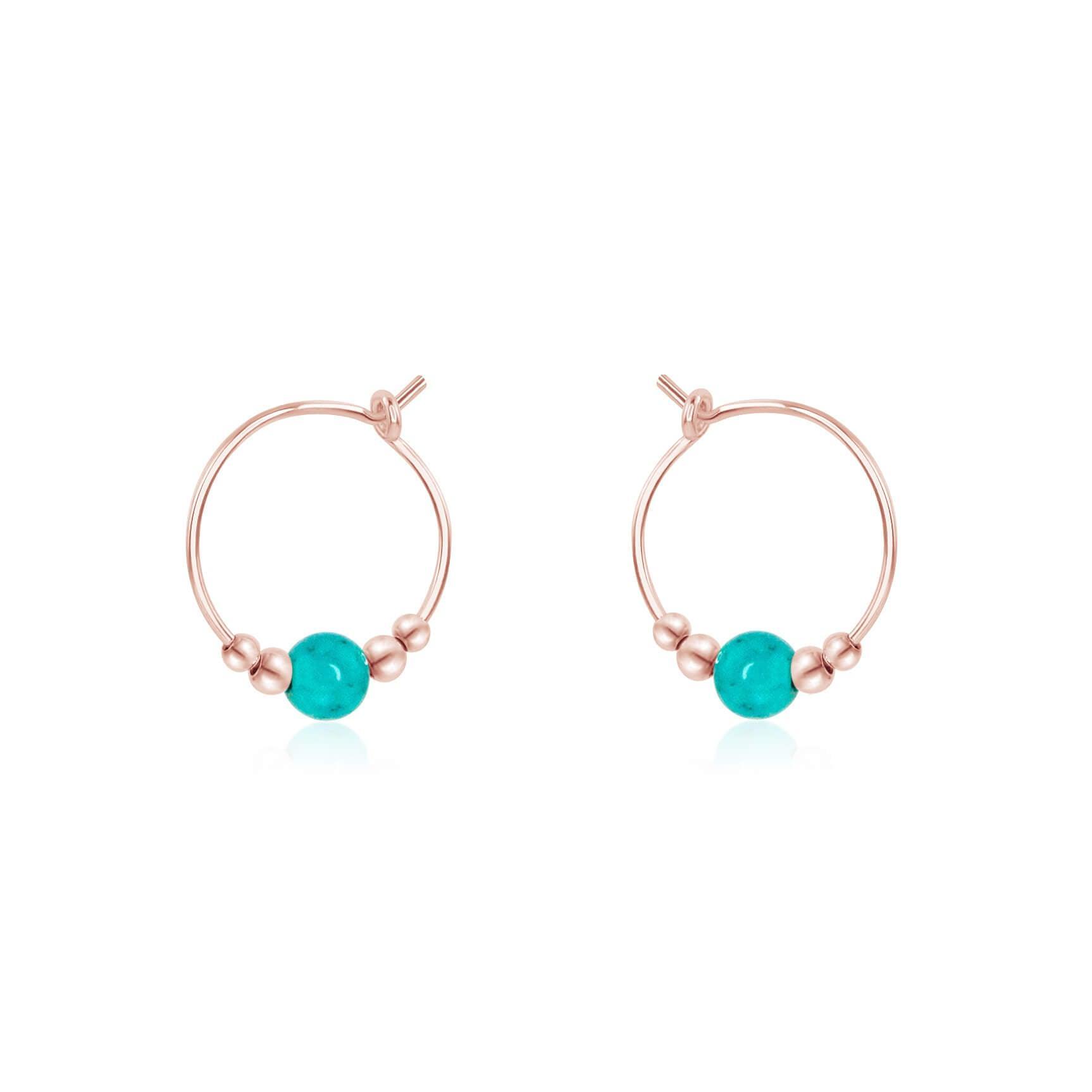 Tiny Turquoise Bead Hoop Earrings - Tiny Turquoise Bead Hoop Earrings - 14k Rose Gold Fill - Luna Tide Handmade Crystal Jewellery