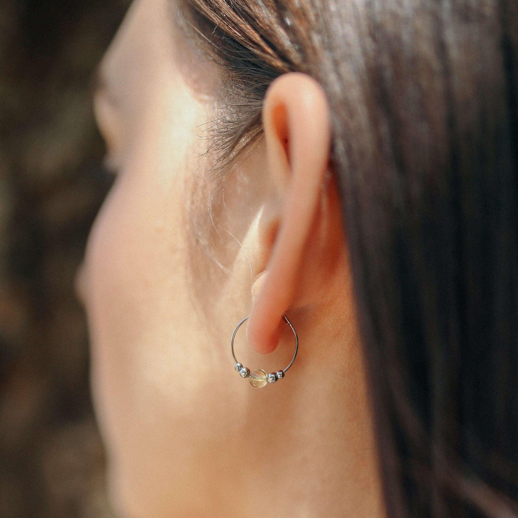 Tiny Yellow Citrine Bead Hoop Earrings - Tiny Yellow Citrine Bead Hoop Earrings - 14k Gold Fill - Luna Tide Handmade Crystal Jewellery