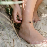 Chip Bead Bar Anklet - Tourmaline - Sterling Silver - Luna Tide Handmade Jewellery