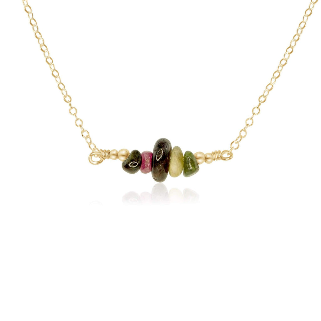 Tourmaline Chip Bead Bar Necklace - Tourmaline Chip Bead Bar Necklace - 14k Gold Fill - Luna Tide Handmade Crystal Jewellery
