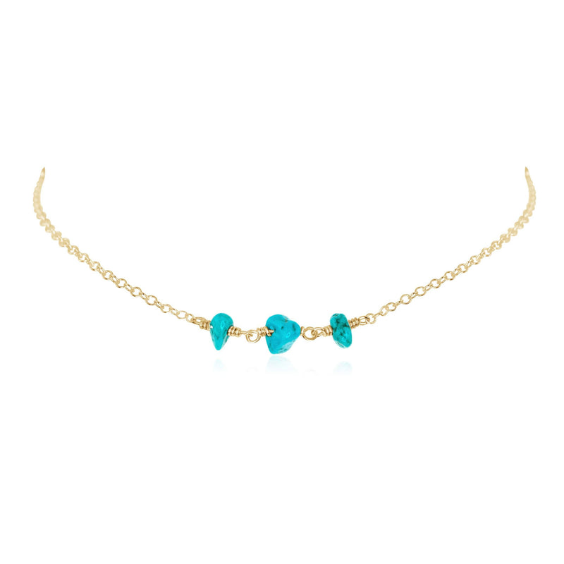 Beaded Chain Choker - Turquoise - 14K Gold Fill - Luna Tide Handmade Jewellery
