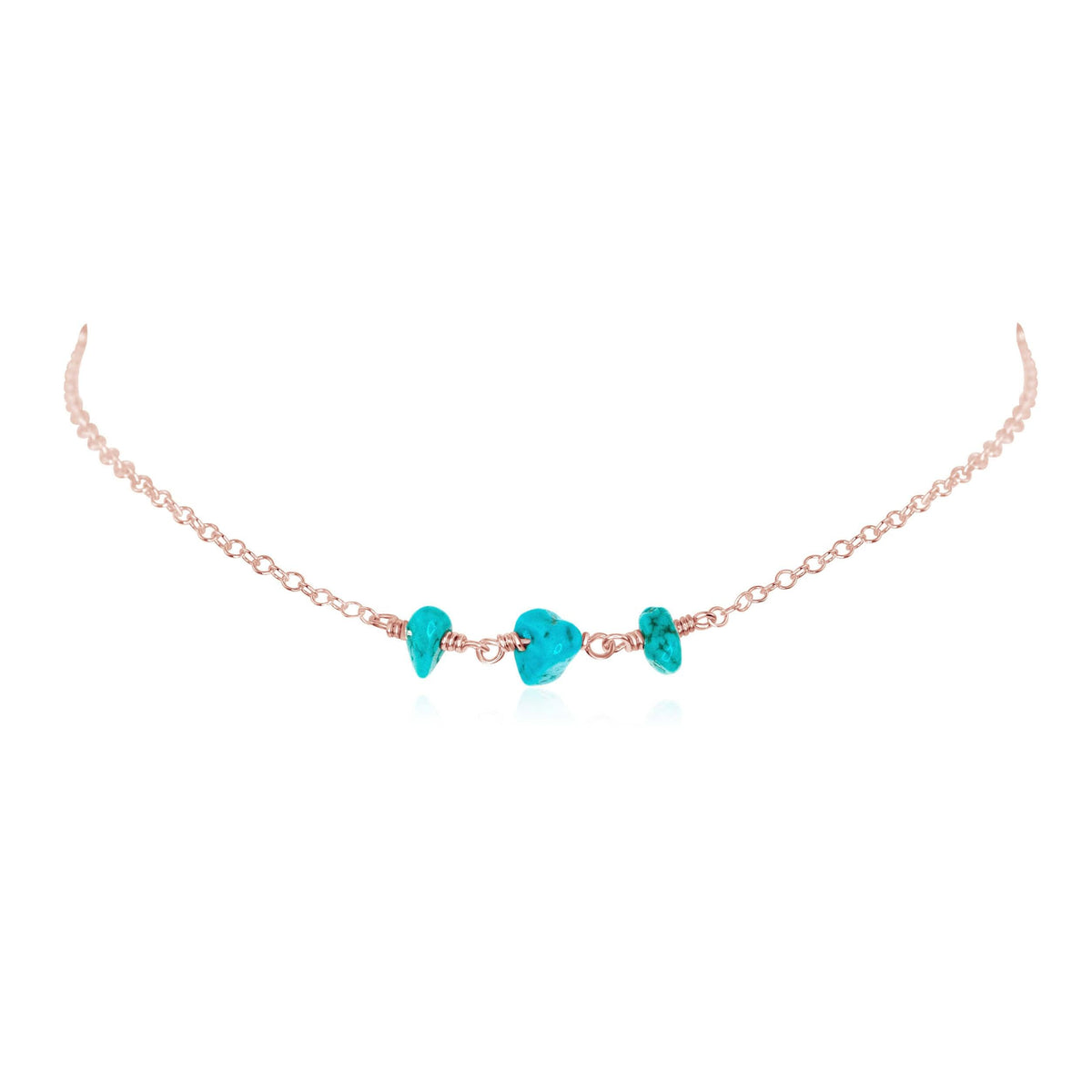 Beaded Chain Choker - Turquoise - 14K Rose Gold Fill - Luna Tide Handmade Jewellery