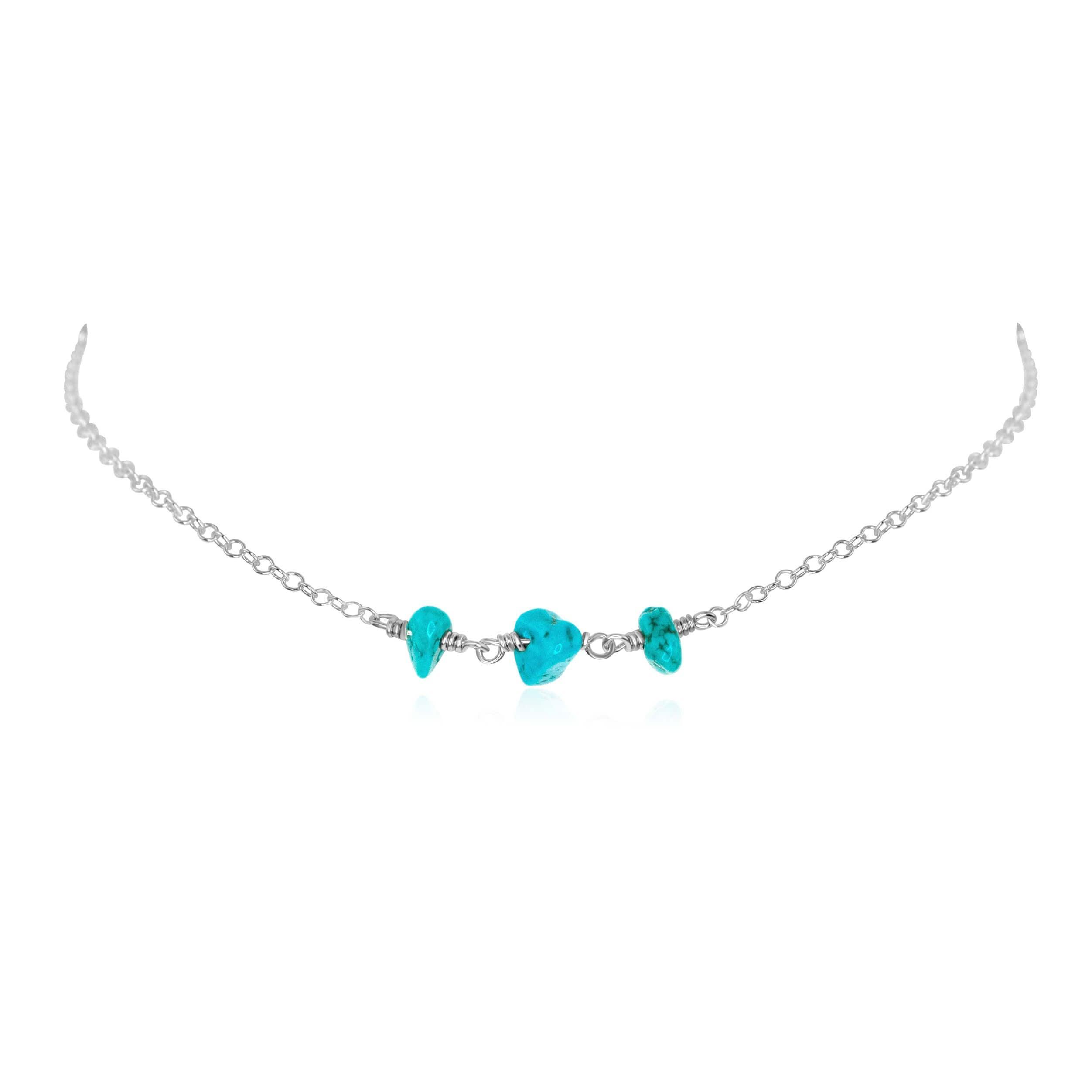 Turquoise Beaded Chain Choker Necklace - Turquoise Beaded Chain Choker Necklace - Sterling Silver - Luna Tide Handmade Crystal Jewellery