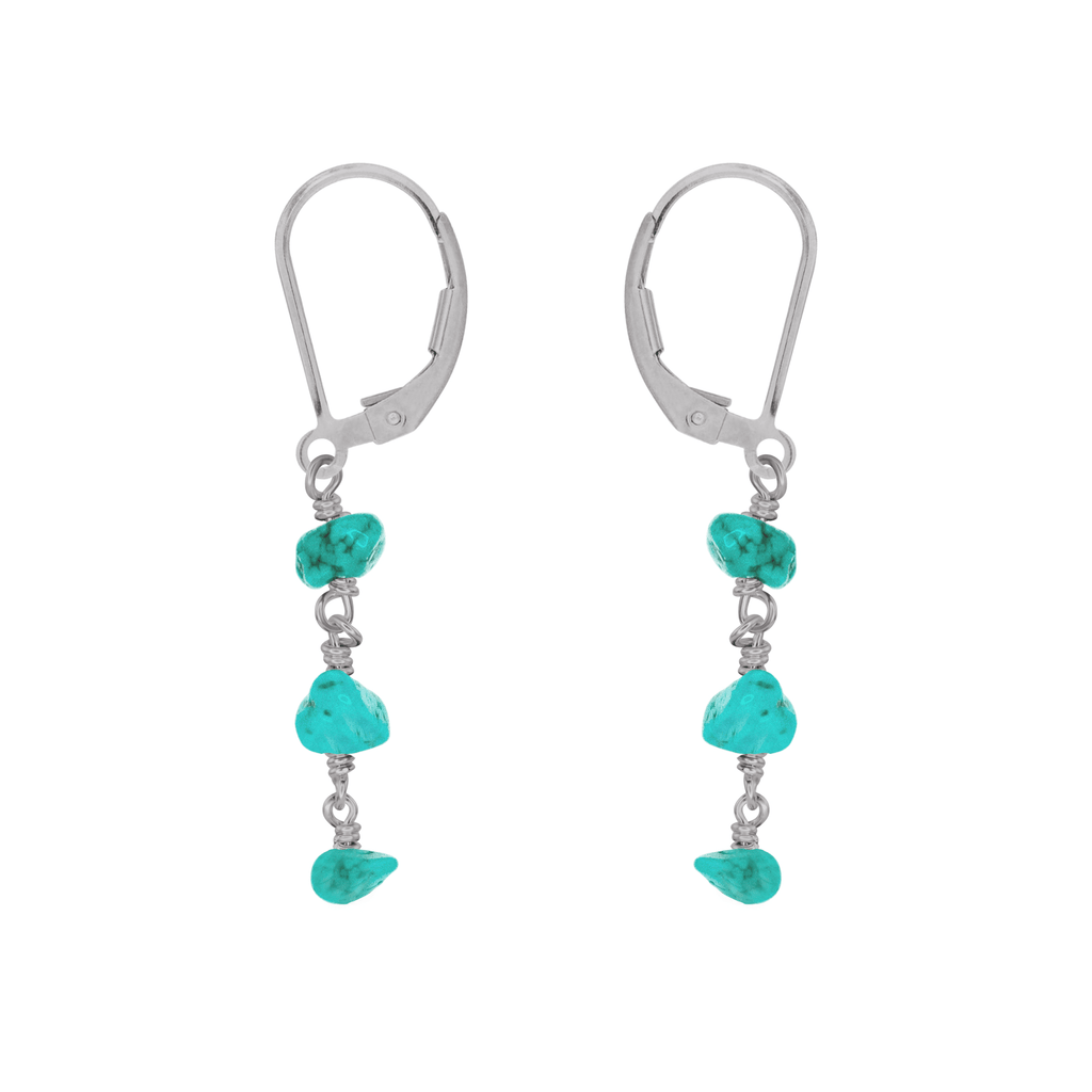 Turquoise Crystal Beaded Chain Dangle Leverback Earrings - Turquoise Crystal Beaded Chain Dangle Leverback Earrings - Stainless Steel - Luna Tide Handmade Crystal Jewellery