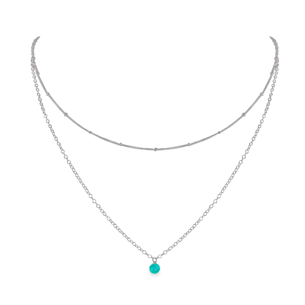 Turquoise Gemstone Chain Layered Choker Necklace - Turquoise Gemstone Chain Layered Choker Necklace - Stainless Steel - Luna Tide Handmade Crystal Jewellery