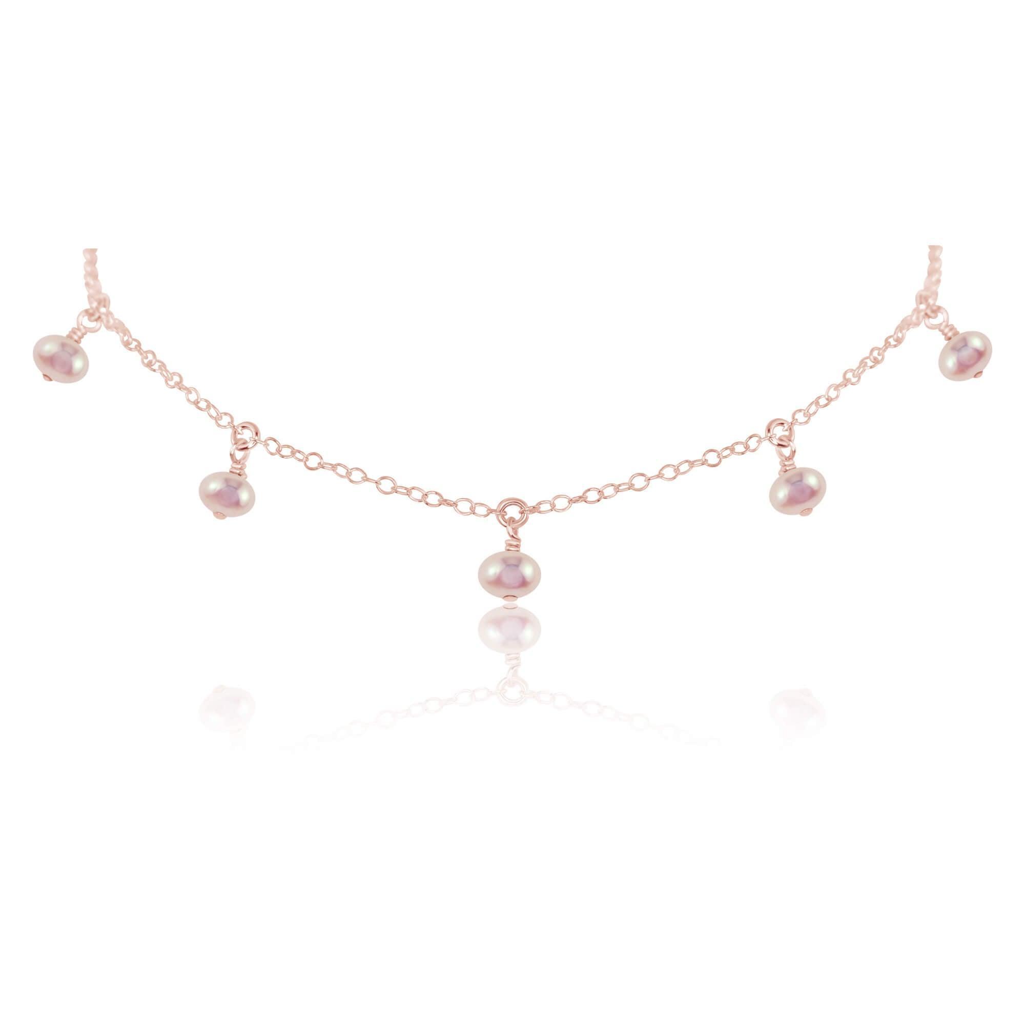 White Freshwater Pearl Bead Drop Choker - White Freshwater Pearl Bead Drop Choker - 14k Rose Gold Fill - Luna Tide Handmade Crystal Jewellery