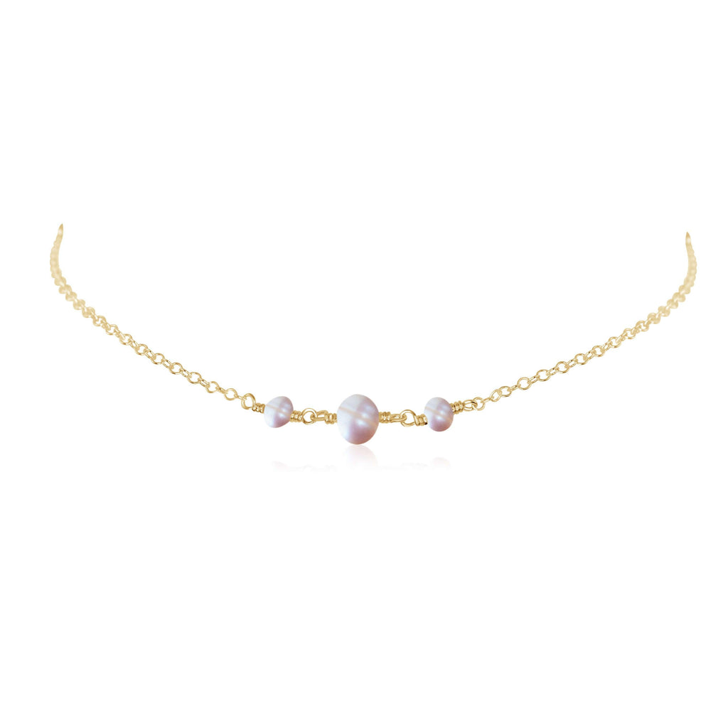White Freshwater Pearl Beaded Chain Choker Necklace - White Freshwater Pearl Beaded Chain Choker Necklace - 14k Gold Fill - Luna Tide Handmade Crystal Jewellery