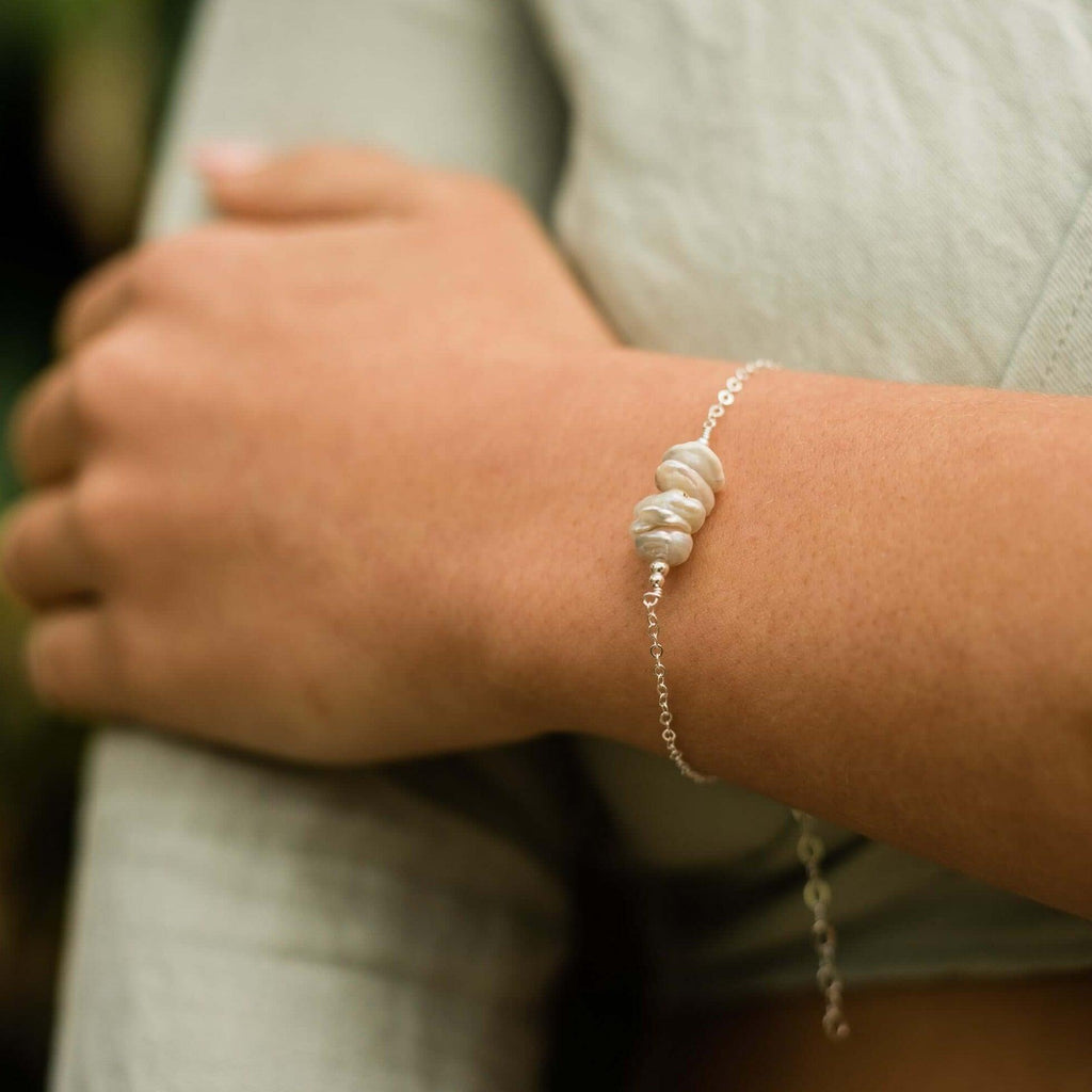 White Freshwater Pearl Chip Bead Bar Bracelet - White Freshwater Pearl Chip Bead Bar Bracelet - 14k Gold Fill - Luna Tide Handmade Crystal Jewellery