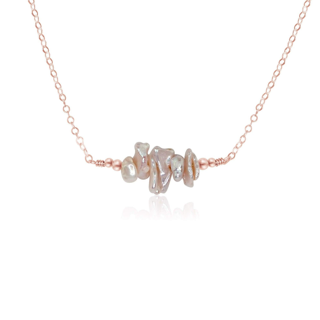 White Freshwater Pearl Chip Bead Bar Necklace - White Freshwater Pearl Chip Bead Bar Necklace - 14k Rose Gold Fill - Luna Tide Handmade Crystal Jewellery