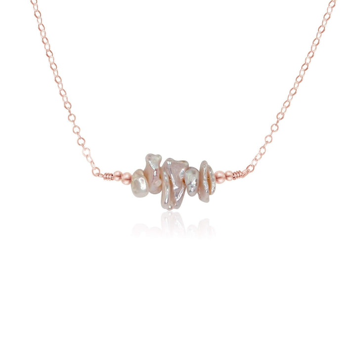 White Freshwater Pearl Chip Bead Bar Necklace - White Freshwater Pearl Chip Bead Bar Necklace - 14k Rose Gold Fill - Luna Tide Handmade Crystal Jewellery