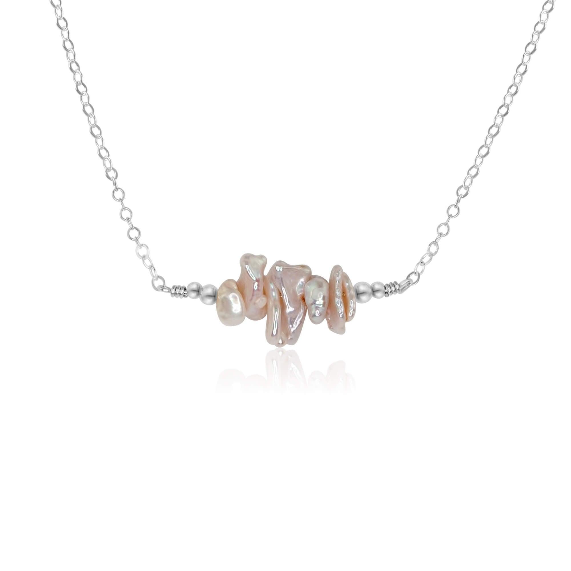 White Freshwater Pearl Chip Bead Bar Necklace - White Freshwater Pearl Chip Bead Bar Necklace - Sterling Silver - Luna Tide Handmade Crystal Jewellery