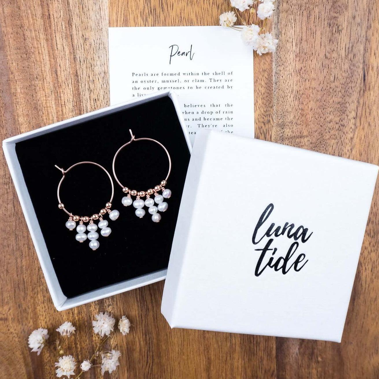 White Freshwater Pearl Statement Hoop Earrings - White Freshwater Pearl Statement Hoop Earrings - 14k Gold Fill - Luna Tide Handmade Crystal Jewellery