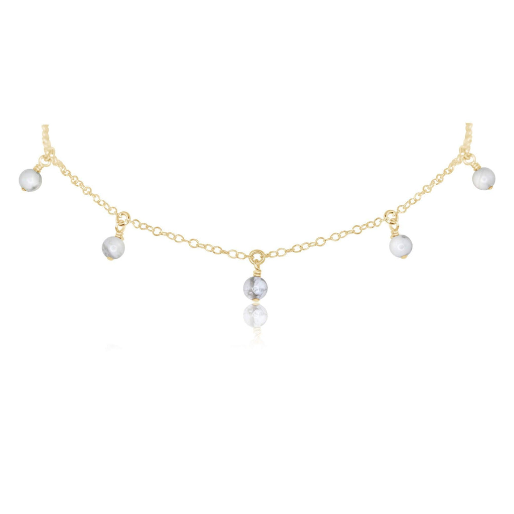 White Howlite Bead Drop Choker - White Howlite Bead Drop Choker - 14k Gold Fill - Luna Tide Handmade Crystal Jewellery