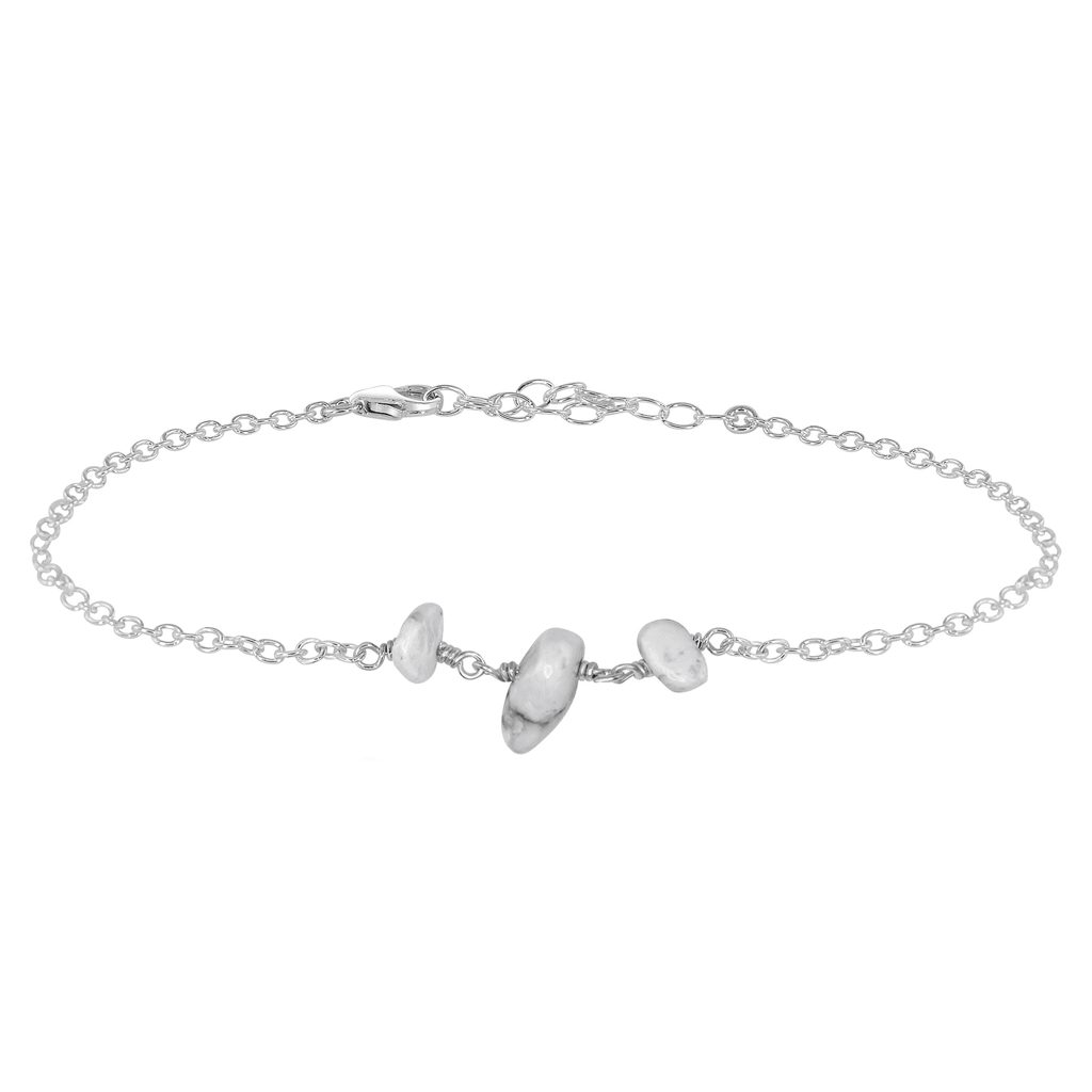 White Howlite Beaded Chain Anklet - White Howlite Beaded Chain Anklet - Sterling Silver - Luna Tide Handmade Crystal Jewellery