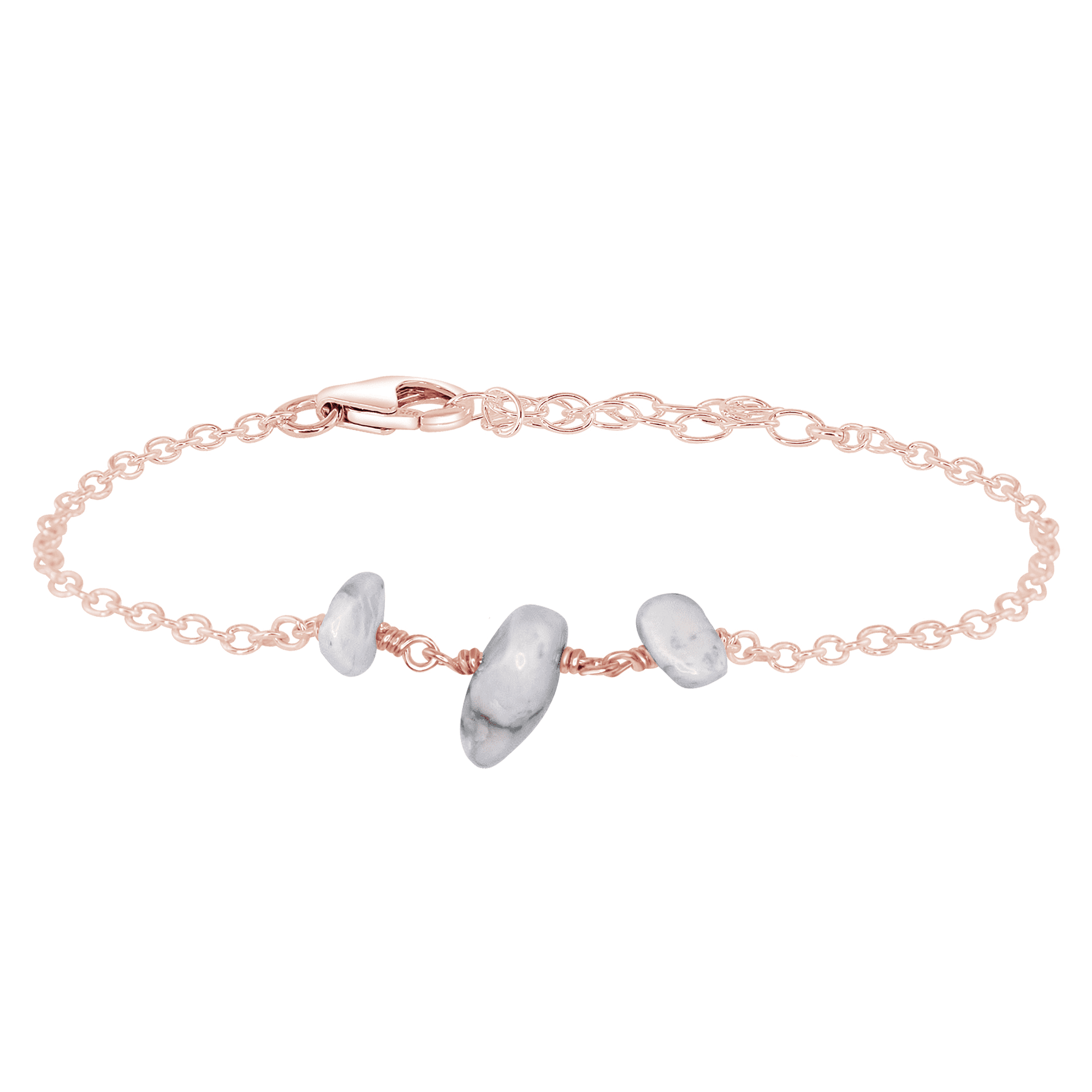 White Howlite Beaded Chain Bracelet - White Howlite Beaded Chain Bracelet - 14k Rose Gold Fill - Luna Tide Handmade Crystal Jewellery