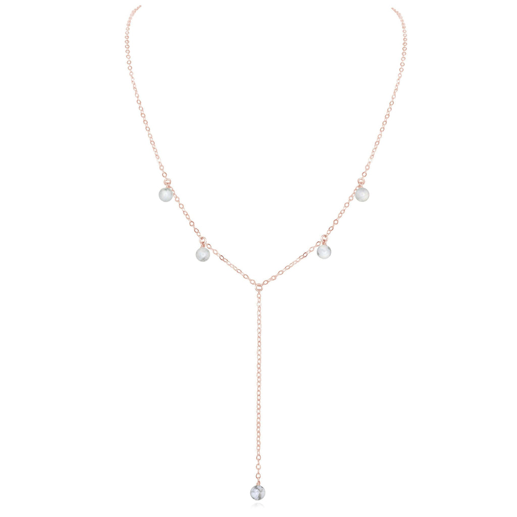 White Howlite Boho Lariat Necklace - White Howlite Boho Lariat Necklace - 14k Rose Gold Fill - Luna Tide Handmade Crystal Jewellery